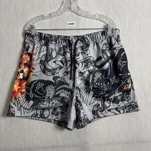 Ed Hardy Men's Large Y2k Streetwear Skull Snake Eagle 5" Inseam Mesh Shorts